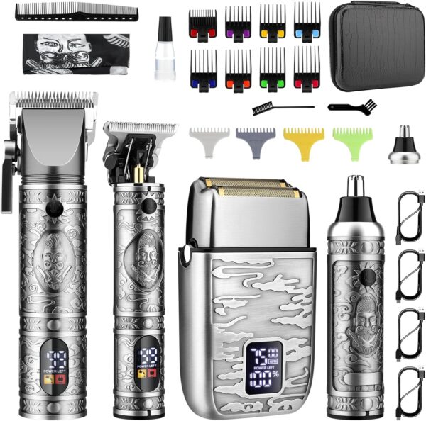 Hair Clippers for Men, Beard Trimming Kit, Clippers and Trimmers Set Silver